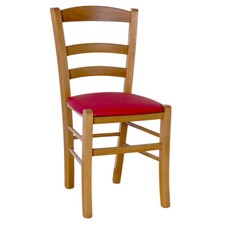 Sedia legno paesana noce chiaro con seduta similpelle rosso