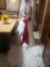 David's Bridal St Tropez Convertible Wedding Dress With Veil And Sash