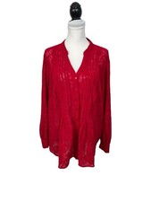 Style & Co Knit Top Blouse Plus Size 2X 3/4 Sleeves Mesh Pleated Red Work Top