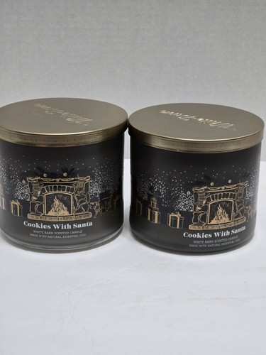 2 BATH & BODY WORKS WHITE BARN COOKIES WITH SANTA 3 WICK SCENTED CANDLE 14.5oz