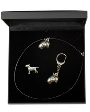 Bull Terrier - keyring, necklace, pin, set with black box, Art Dog USA