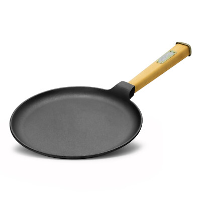 Ø24cm Pfanne für Crêpes/Pfannkuchen Gusseisen Bratpfanne Holzgriff Induktion