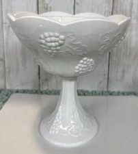 Vintage Harvest Colony Grape Pedestal Milk Glass Compote Bowl, No Lid