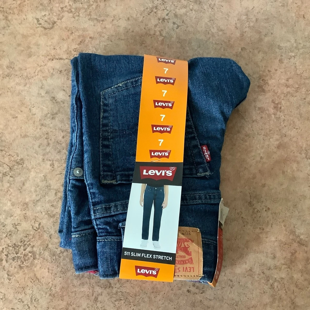 Boys Levi s 511 slim flex stretch classic dark blue jeans size 7