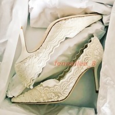 Women's Lace Floral Stiletto Bridal Wedding Shoes Pointed Toe High Heels Slip On