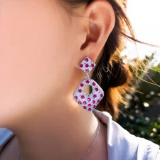 Women Retro Earrings Dangle Drop CZ Zirconia Silver Plated Costume Party Jewelry