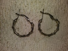 Vintage Silver tone Smooth with Wrapped Wire Pierced Hoop Earrings...Unbranded