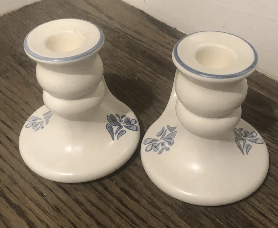 Pair Pfaltzgraff Yorktowne Candle Sticks Holders Loop Handles - Image 4 of 4