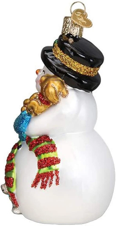 Adorno de vidrio navideño del Viejo Mundo, muñeco de nieve con mascotas juguetonas (con caja OWC) Foto 3 de 4