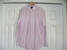 Tattersall London Button-Up Dress Shirt Men's Medium Size 16 34/35 Pink Plaid