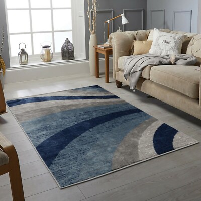MODERNER DESIGN TEPPICH BLAU WEICH GROSS WOHNZIMMER BODEN SCHLAFZIMMERTEPPICH RUGS