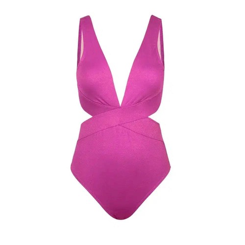 Shiny Plunge Cutout One-Piece - Beach & Bikinis - Picture 5 of 22