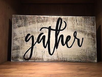 Handmade Rustic Primitive Country Wood Sign Vintage GATHER THEME Knotty Pine