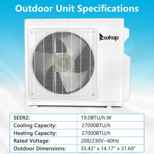 27000 BTU Tri Zone AC Ductless Wifi Mini Split Air Conditioner and Heating Pump - Picture 12 of 24