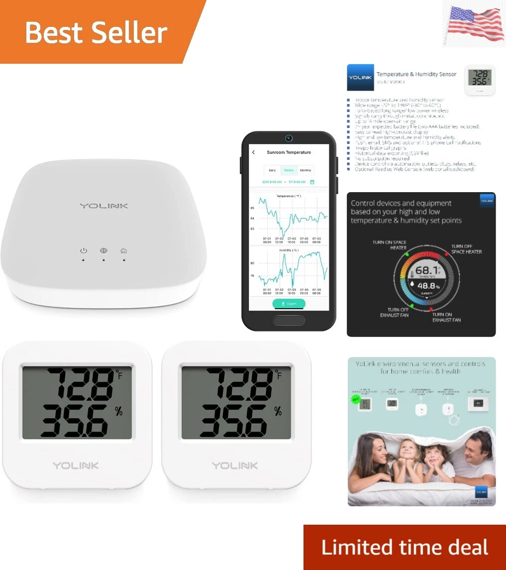 Smart Wireless Temperature/Humidity Sensor Wide Range for Freezer Fridge Moni...