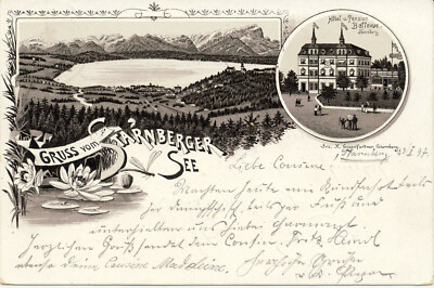 AK Starnberg, Hotel und Pension ''Bellevue'', gel. am 23.1.1897 nach Nymphenburg !