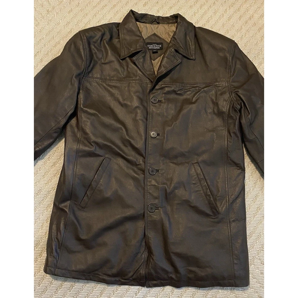 Vtg Haband Executive Division Jacket Mens Size Large 90's Brown Leather Coat - Image 3 of 4