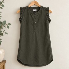 JAG Olive Green Linen Blend Ruffle Sleeve Henley Shift Dress Size 10