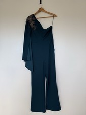Lipsy London Teal One Shoulder Embellished Jumpsuit UK 10 Wide Leg NWT