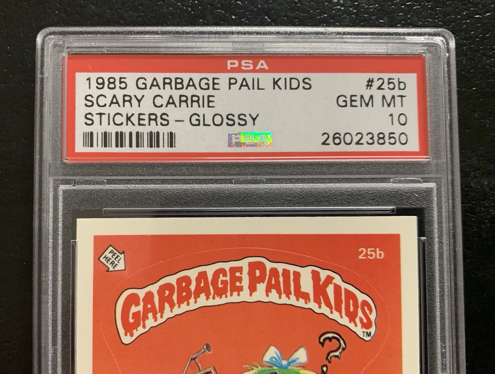 1985 Garbage Pail Kids OS1 Scary Carrie 25b PSA 10 GEM MINT-RARE GLOSSY CARD TWT view 3