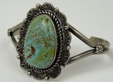 New Native American Sterling Silver And Kingman Turquoise Cuff Bracelet