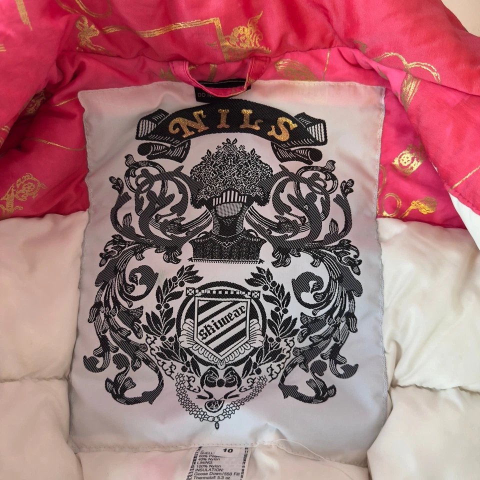 Винтажное женское зимнее лыжное пальто Nils Skiwear размер 10 розовое золото на молнии - Изображение 3 из 4