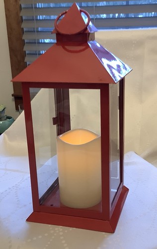 13” Red Metal Lantern | Flameless Candle | Timer | Home Decor | Tested-Working - Bild 4 von 9