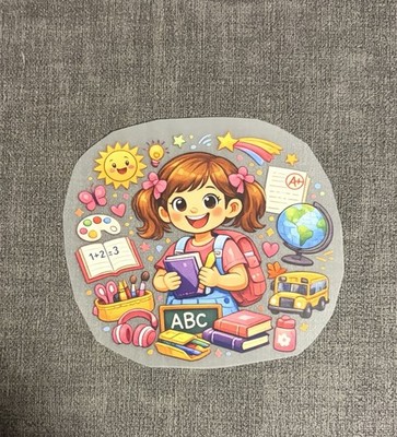 Bügelbild - Schule - Mädchen - ABC - ca.11x12 cm DTF-Transferdruck - Bügelmotiv
