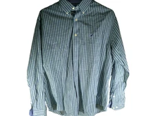 Nautica Shirt Men's L Collared Long Sleeve Dress Button Up Blue w/ Logo