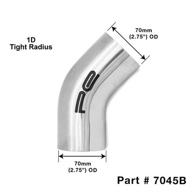45 Grad 2,75 Zoll 70 mm dicht 1D Dorn Auspuffbogen T304 Edelstahl poliert