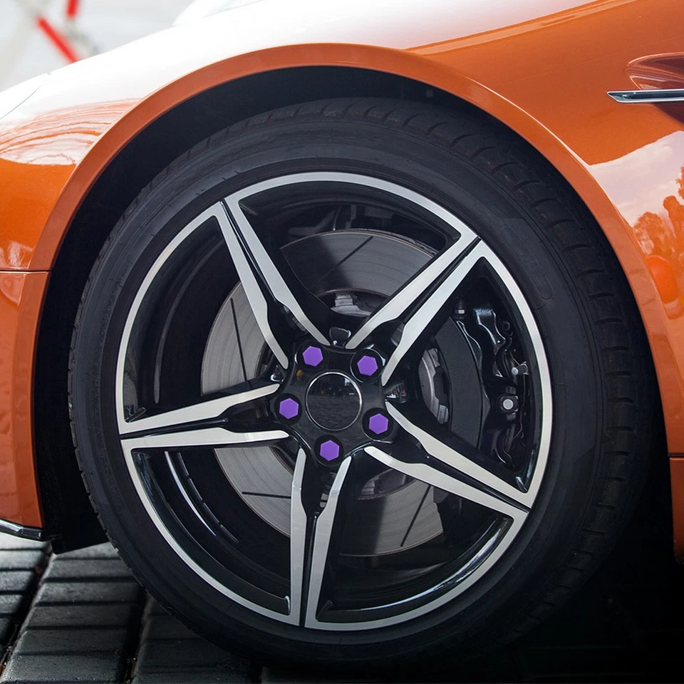 Cubiertas de buje de tuerca de rueda de auto de silicona púrpura de 21 mm 20 piezas Tapones de tornillo de tuerca Foto 2 de 4
