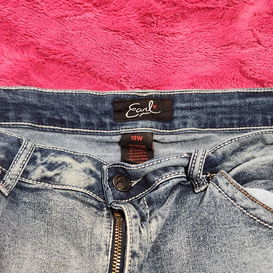 Pantalones de mezclilla Earl Jean para mujer talla grande adornados lavado claro 18 W — 36 x 25 corte boot Foto 2 de 4