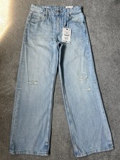 Zara Girls Jeans 11-12 Years 148cm Blue Pockets Wide Leg 27  Inseam Distressed