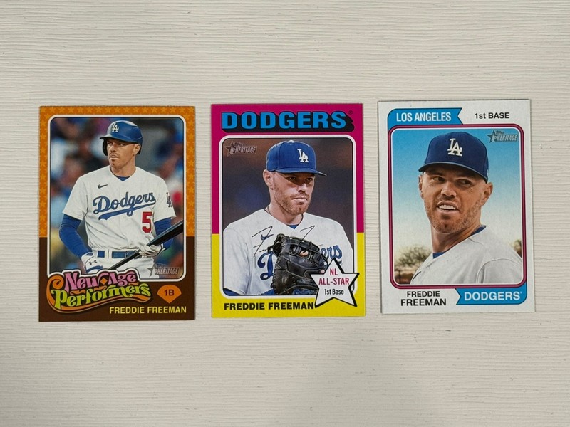 Freddie Freeman Topps Heritage Card Lot (2023 and 2024); 3 card lot