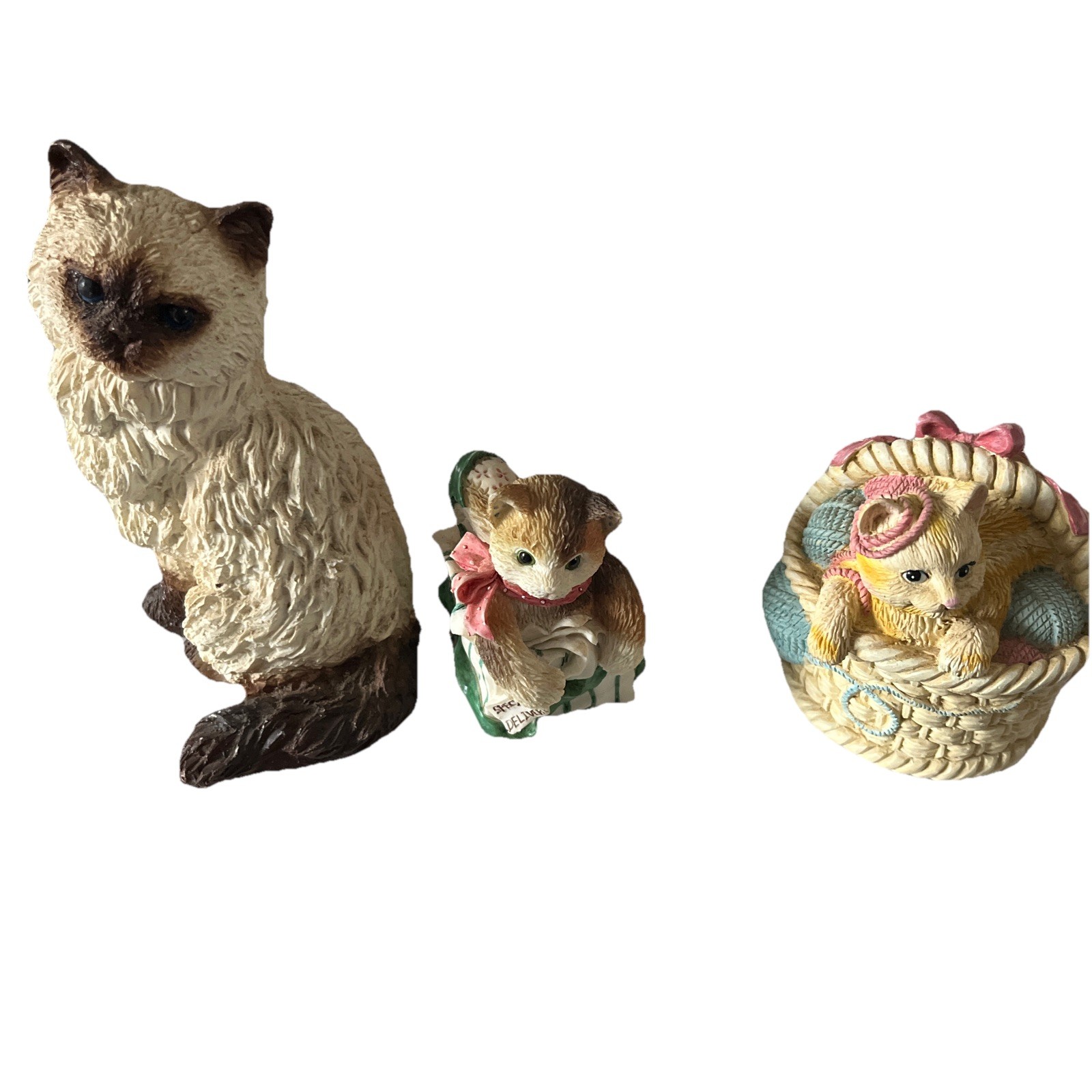 Set Of 3 Vintage Cat Figures, Ceramic