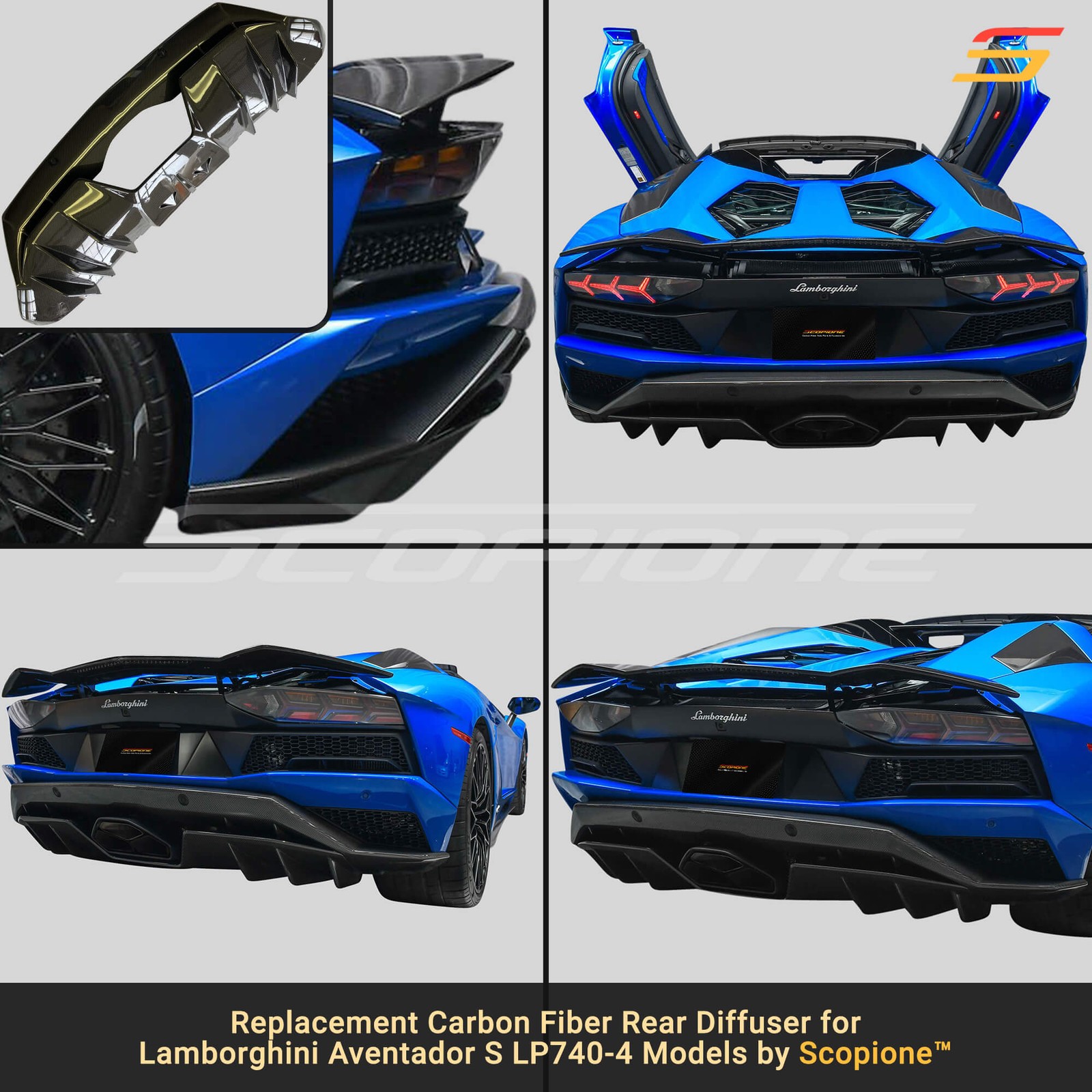 Scopione Carbon Fiber Bumper Diffuser for Lamborghini 18-21 Aventador S LP740-4