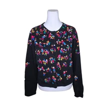 Vintage 90s Michael Simon Wearable Art Party Cardigan Sweater Womens L Black