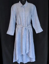 EUC Saks Fifth Avenue Womens Linen Belted Midi Shirt Dress Blue Capsule Sz S