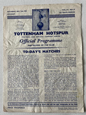 Tottenham Hotspur Reserves v Brighton & Hove Reserves Programme 12 December 1959