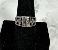 Sterling Silver Ring with Center Marcasite Open Side Marcasite Design - Size 9