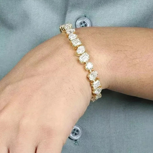 16CT Multi Shape Lab Created Diamond Tennis Bracelet 14k Yellow Gold Plated - Picture 2 of 11
