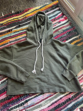 Wild Fable Women's Green Fleece Pullover Cropped Hoodie Drawstring, Size M