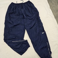 Size LARGE Vintage Team Nike Track Pants Navy Blue Adjustable Nylon/Polyester