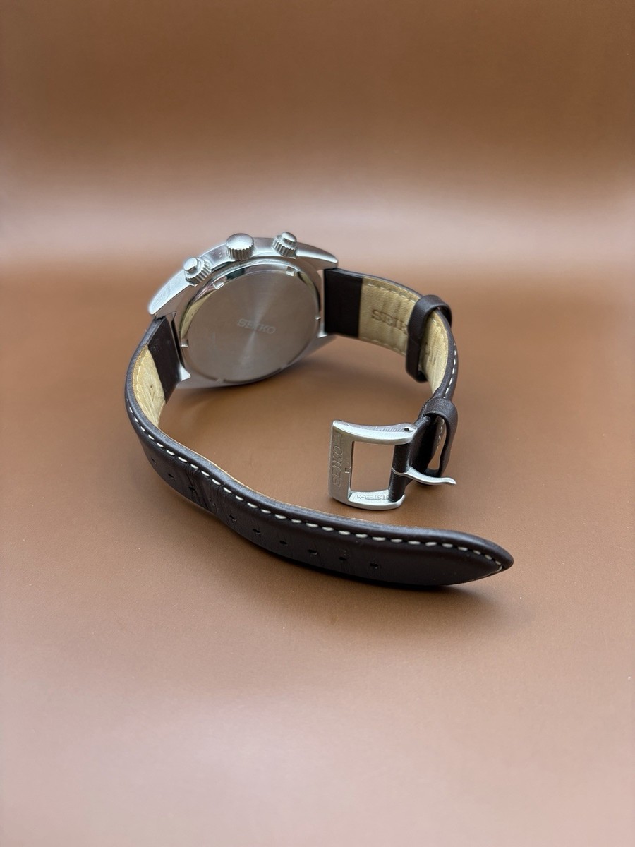 Seiko Chronograph Quartz Men's Watch Brown Dial 100m Date Leather