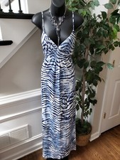 Mark Womens Blue & White Swirl Print Ruched Sweetheart Neck Long Maxi Dress M