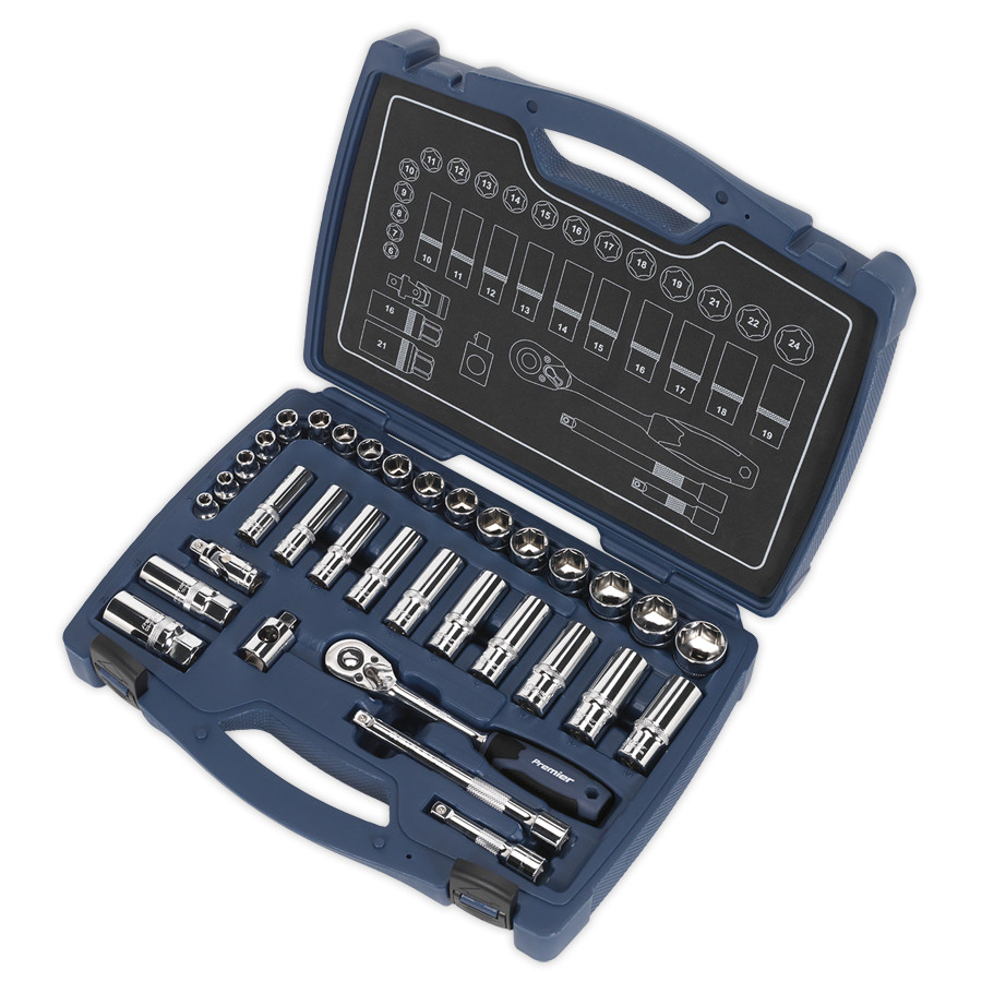 Sealey AK8991 Socket Set 34pc 3/8""Sq Drive 6pt WallDrive Metric