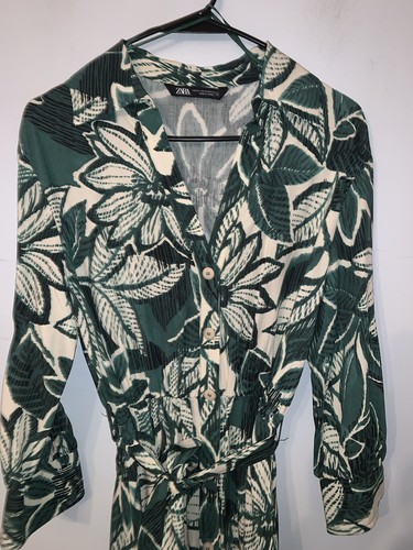 Zara Green & White Floral Button Up Wrap Style Floaty Midi Maxi Dress. Size XS - Picture 2 of 6
