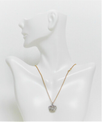 Juicy Couture Two Tone Puffed Tiara Crown with Crystals Charm Pendant Necklace