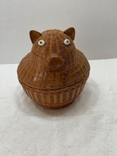 Cestino portagioie in vimini gatto vintage