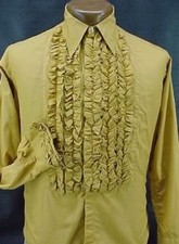 VINTAGE RETRO RUFFLED TUXEDO TUX SHIRT GOLD many sizes NEW OLD STOCK MADE IN USA